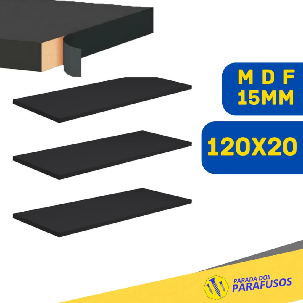 Prateleira Lisa Mdf 15mm preto 120x20 Cm (Não Acompanha Suporte Invisivel) Prateleira parede