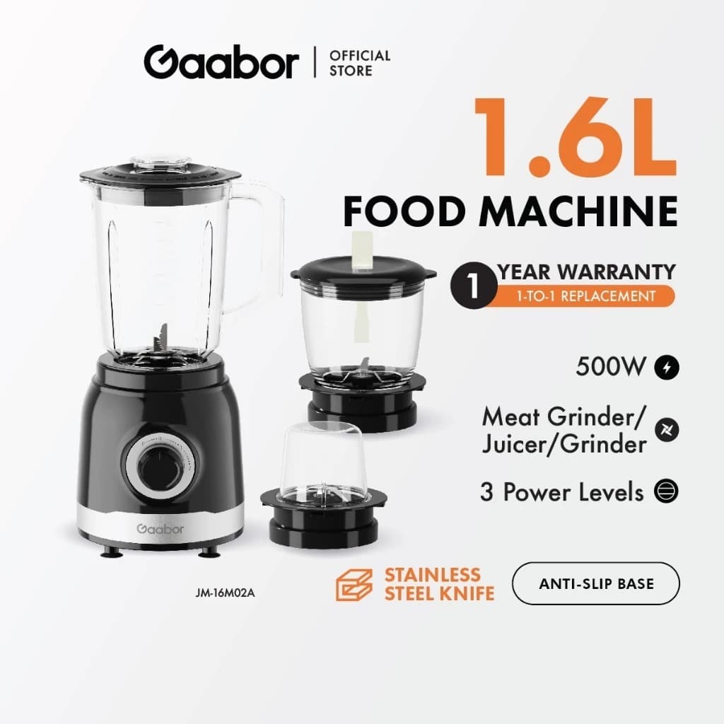 Gaabor Processador de Alimentos 1.6L Motor Potente 500W Moedor de Carne Liquidificador Triturador JM-16M02A