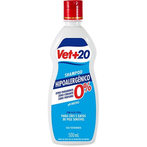 Shampoo Hipoalergenico VET+20 500 mL - Indicado para Cães & Gatos com Hipersensibilidade na pele | 0% Parabenos | 0%
