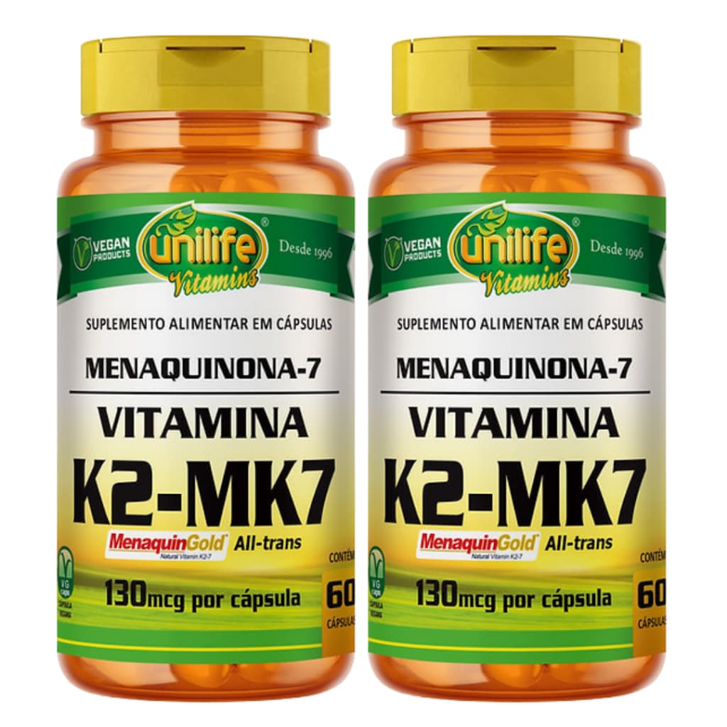 KIT C/2 Suplemento Alimentar Vitamina K2 Mk7 Menaquinona 60 Cápsulas Vegano - Unilife