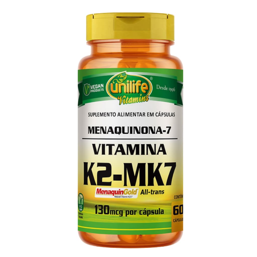 Suplemento Alimentar Vitamina K2 Mk7 Menaquinona 60 Cápsulas Vegano - Unilife