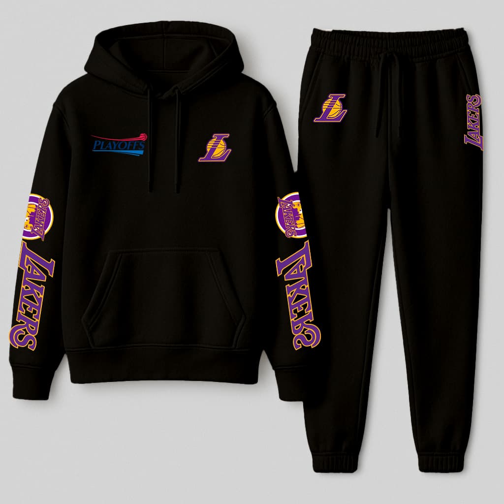 Kit Conjunto Moletom Canguru e calça moletom Com Capuz Basquete LA Streetwear nb  Personalizado
