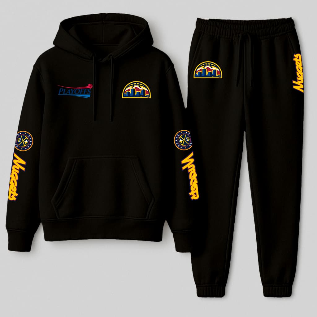 Kit Conjunto Moletom Canguru e calça moletom Com Capuz nuggets playoffs manga basquete nb Personalizado