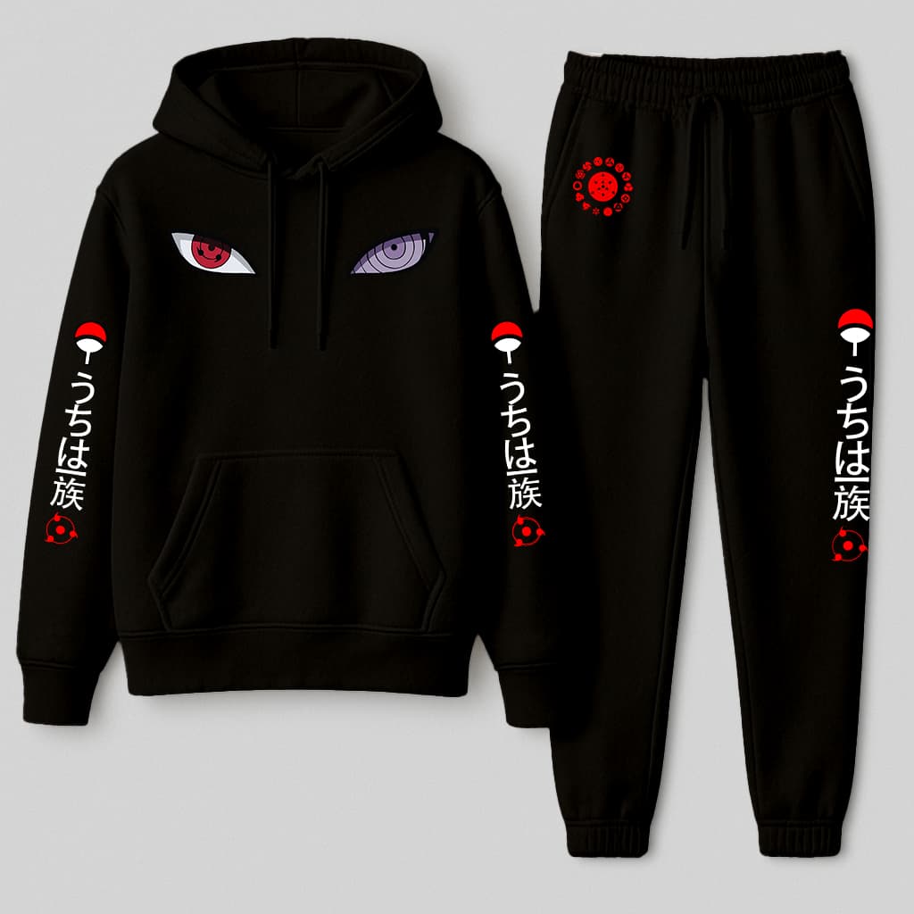 Kit Conjunto Moletom Canguru e calça moletom Com Capuz sasuke uchiha sharingan Streetwear Personalizado