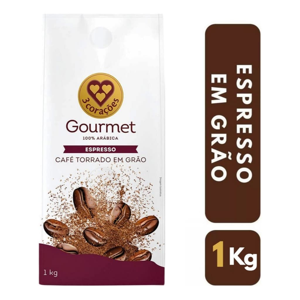 Café 3 Corações Gourmet em Grãos 1kg – Espresso 100% Arábica | Torra Clara Premium