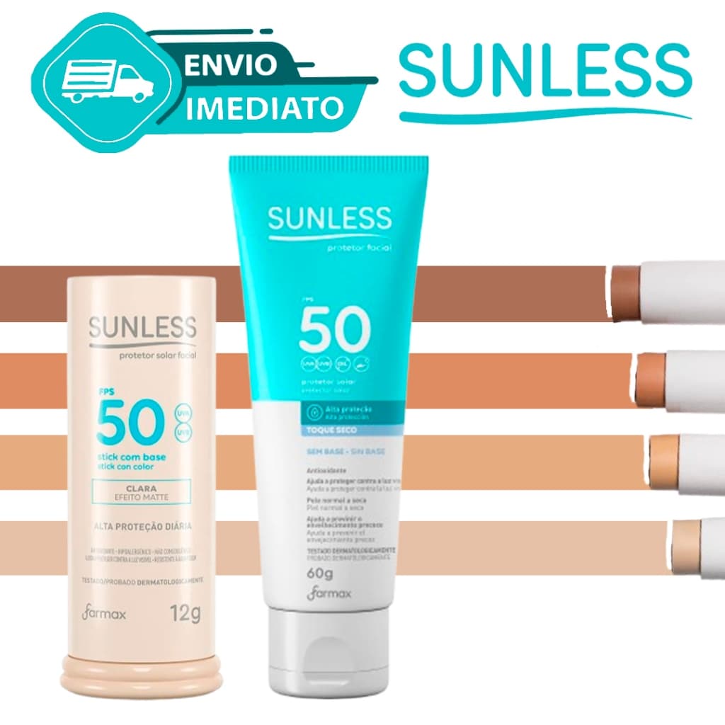 Protetor Solar Facial em Bastão ou Líquido 60g 12g com Base FPS 50 Sunless Stick Envio Imediato