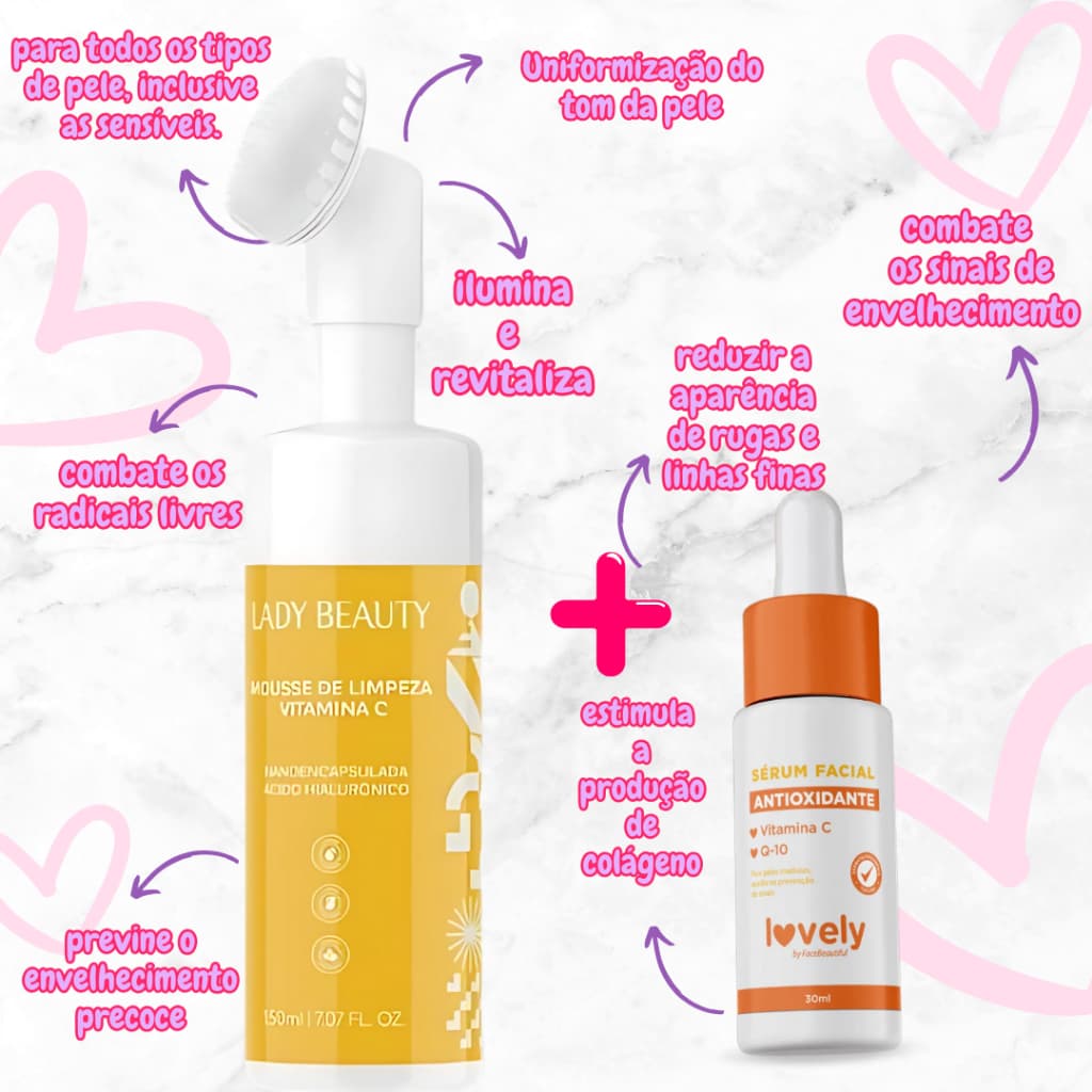 kit skin care Mousse Micelar c/frasco pump- + Sérum facial -Espuma facial ROSA MOSQUETA ,VITAMINA C.PROMOÇÃO SKINCARE