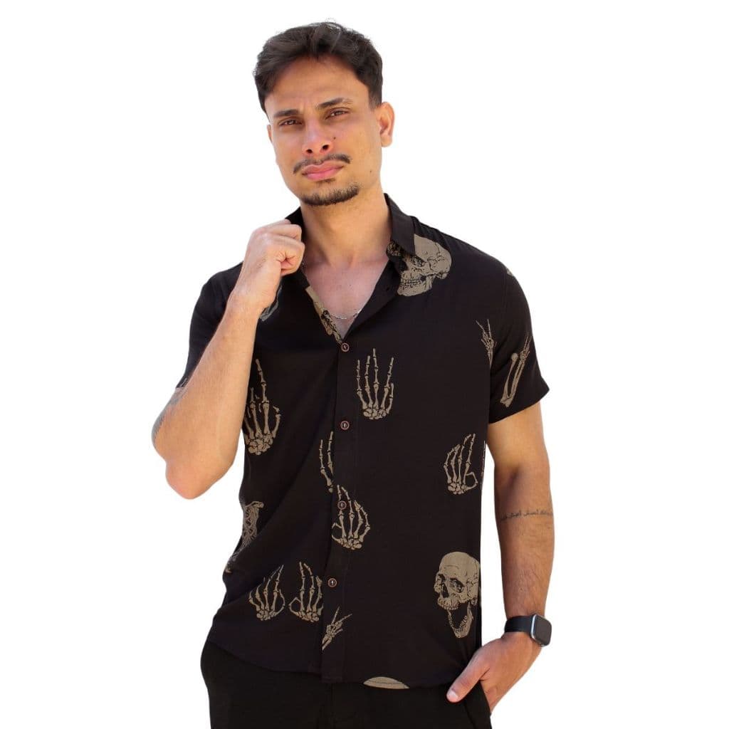 Camisa Social Masculina Slim Viscose Caveira Pronta Entrega