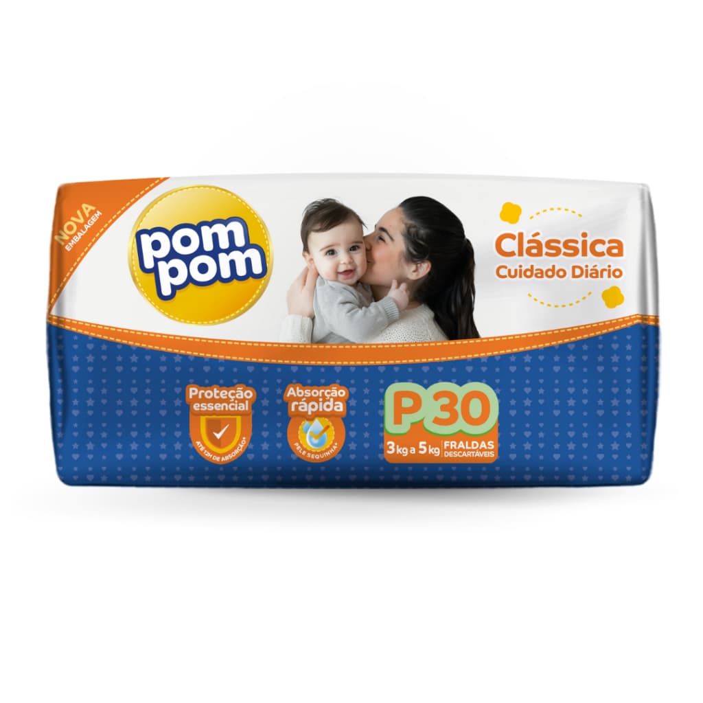 Fralda Descartável Pom Pom Clássica P M G XG XXG