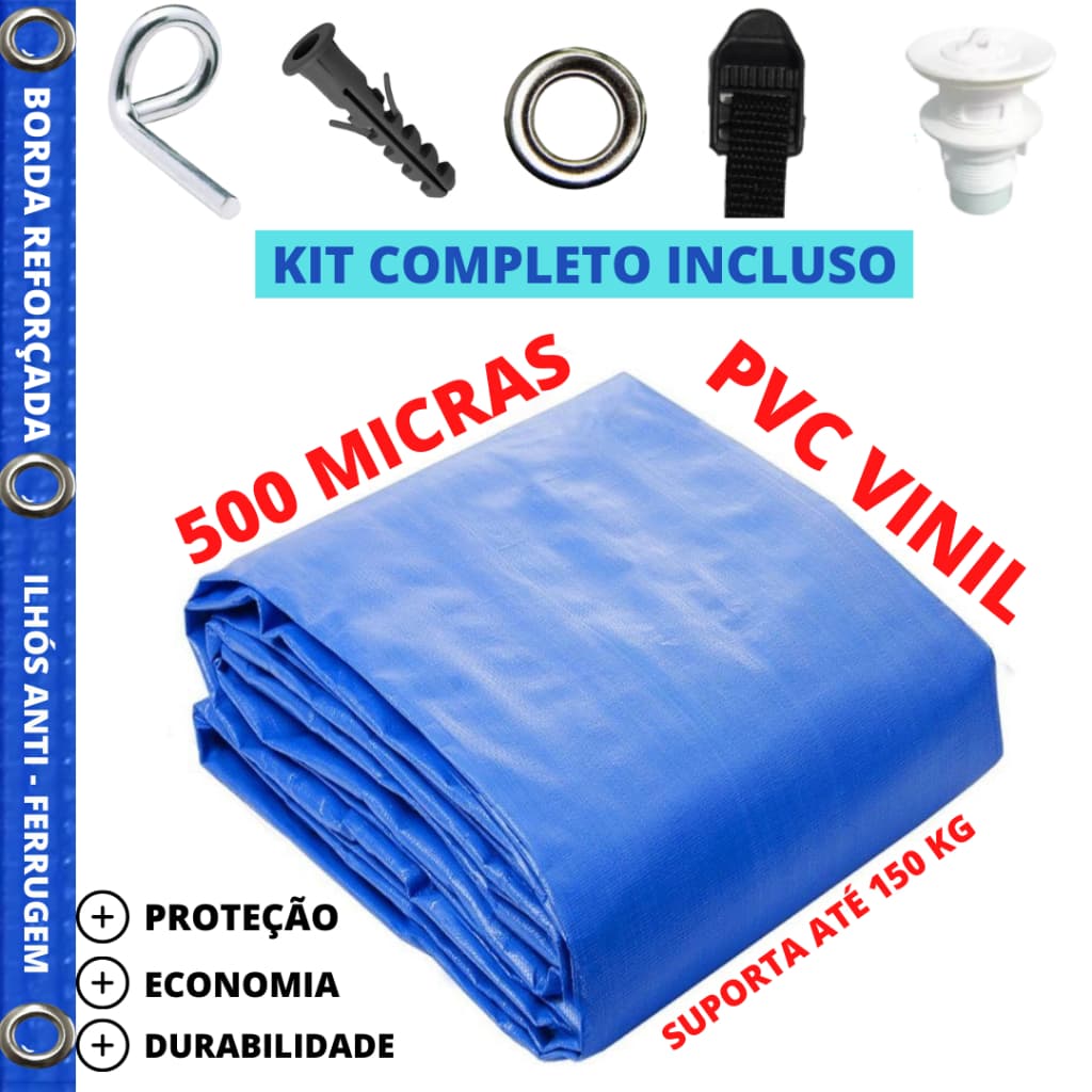 Capa de Piscina Pvc Emborrachada 500 Micras Lona Proteção Segurança Kit Completo