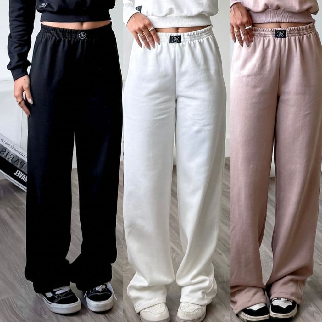 Kit 2 calça feminina pantalona calça feminina de moletom cos alto veludo  calça larga  Conjunto moletom Wide leg
