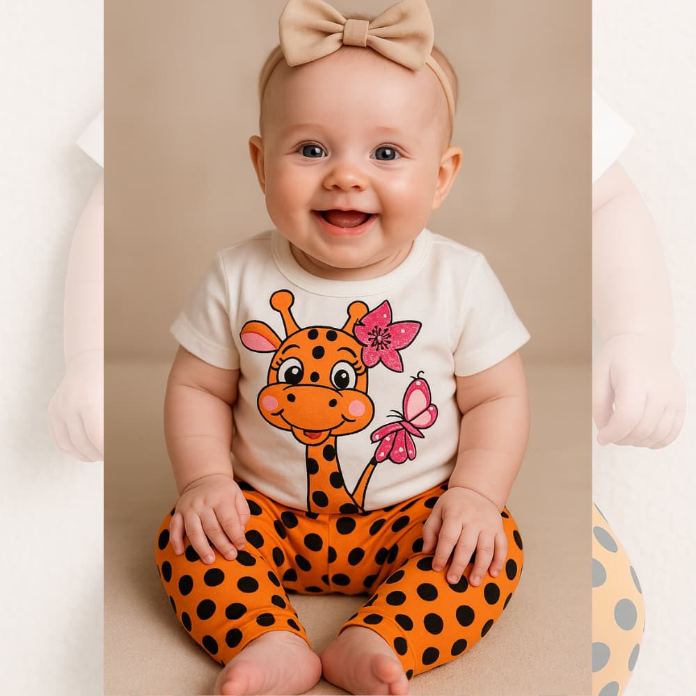 Conjunto menina bebê algodão girafinha roupas de bebe roupa de bebê menina