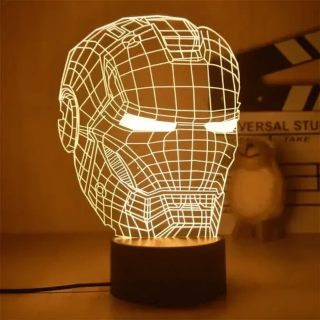 Luminária de Mesa Homem de Ferro Led 3D Abajur de Led Decoração Quarto Iron Man Marvel Herois