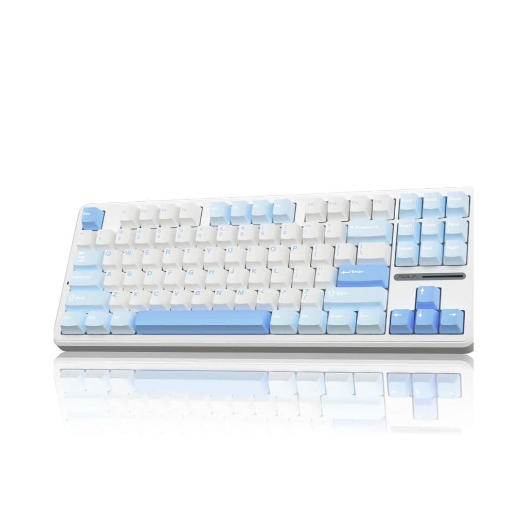Teclado Mecânico Aula F87 Sem Fio Tri Mode Hot Swapp Azul-celeste Português Brasil