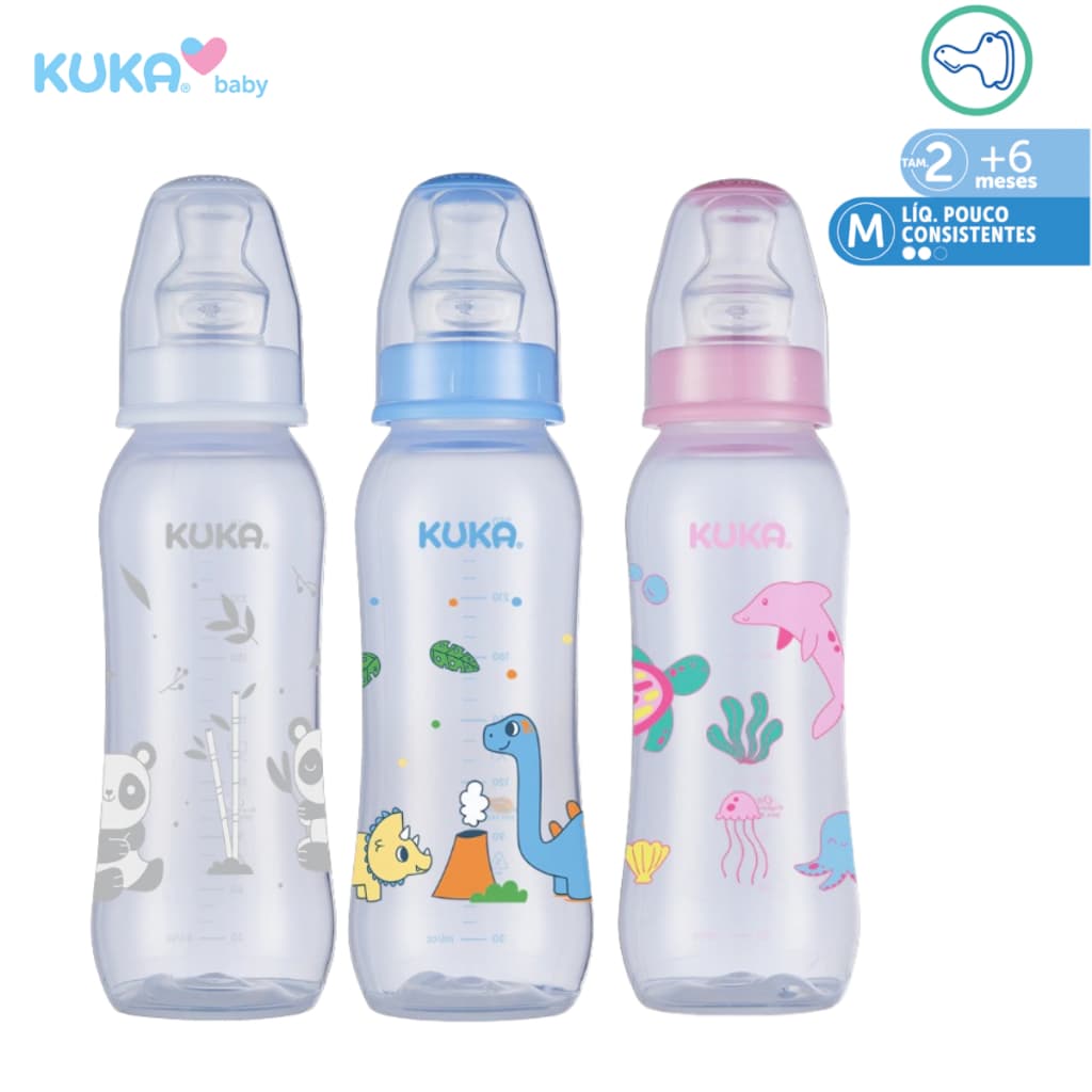 Mamadeira Ortodôntica Válvula Anticolica 250mL Antivazamento Líquidos Pouco Consistentes +6m Kuka