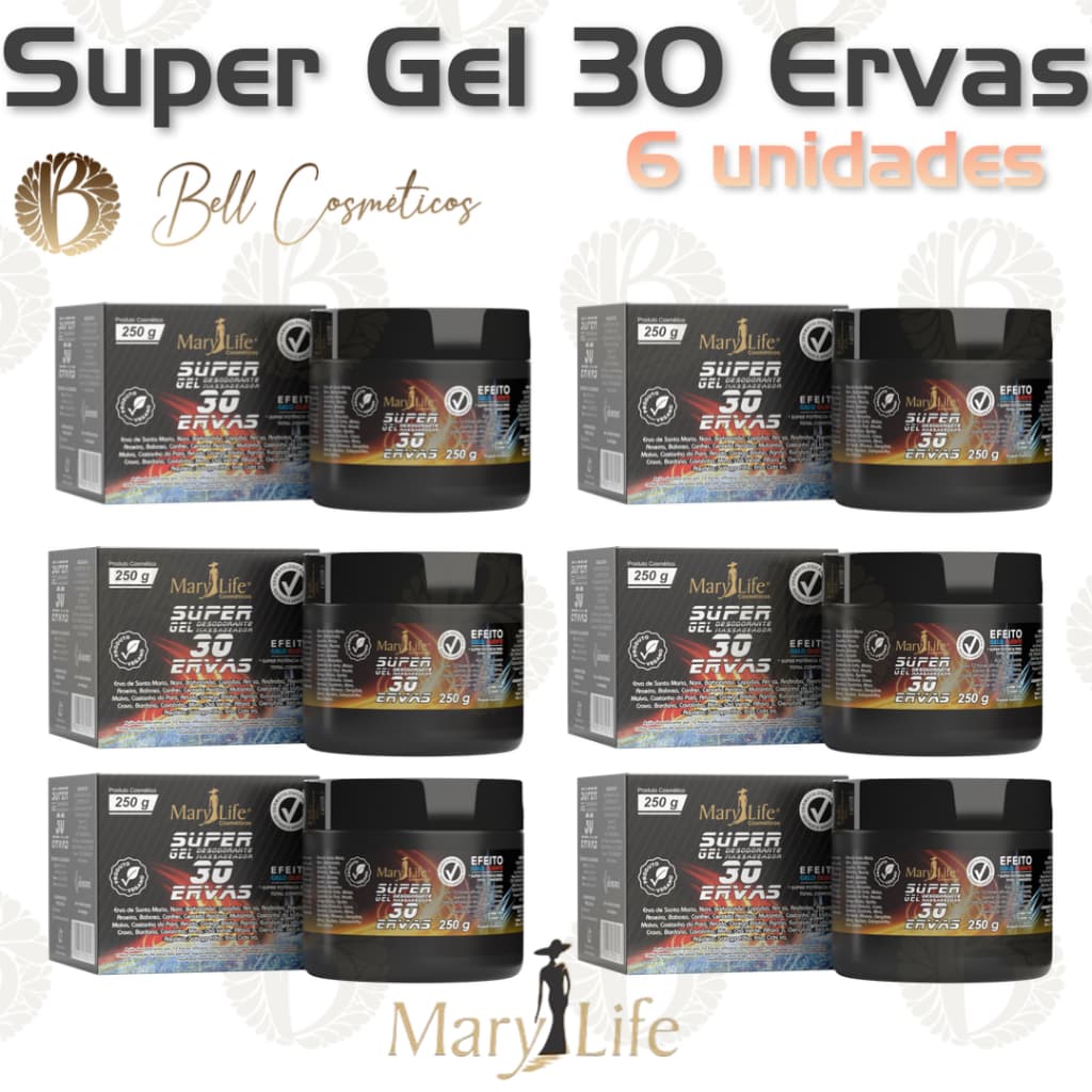 Kit 6 unid Super Gel 30 Ervas 250g Mary Life