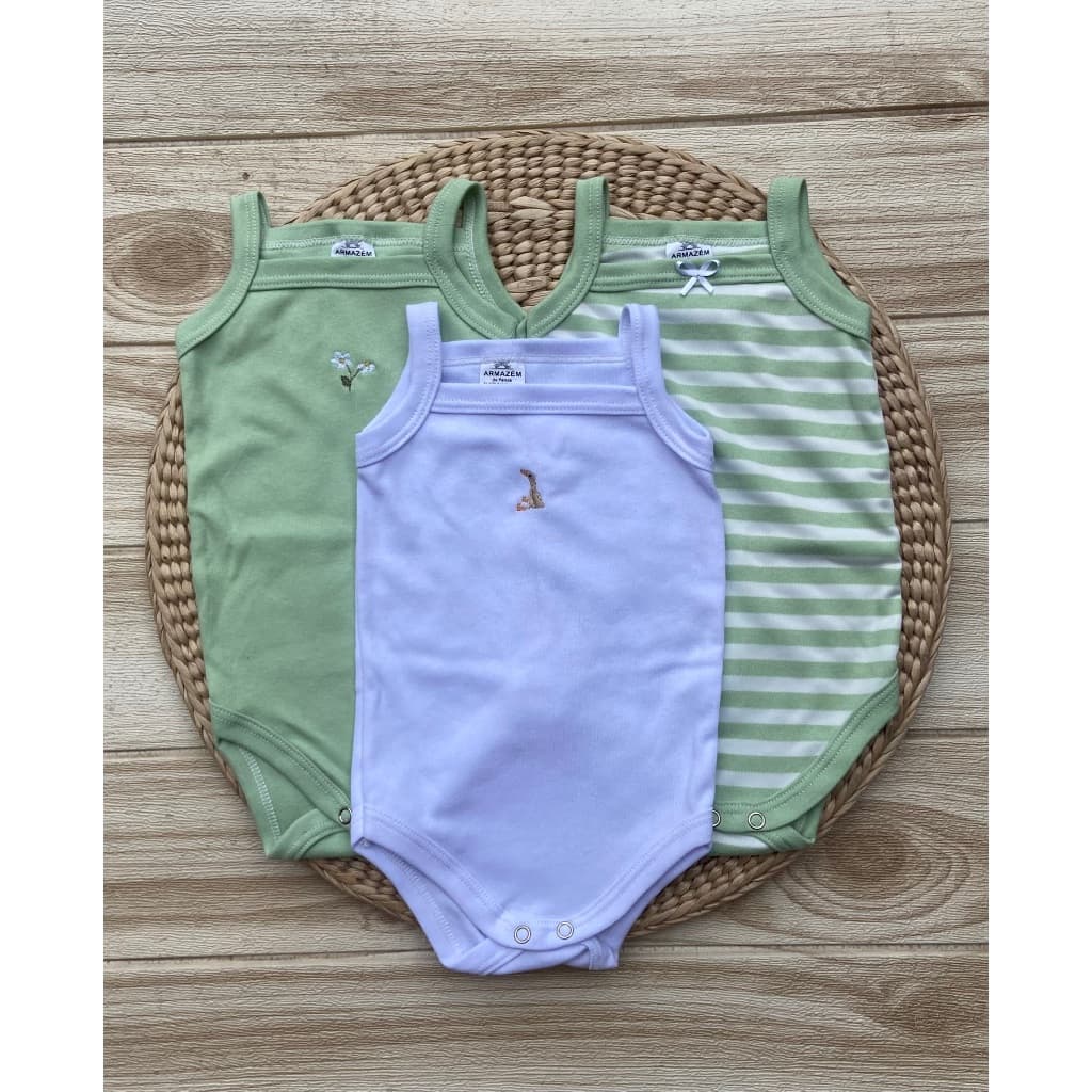 Kit 3 Body Bebê Menina Regata Alcinha 100% algodão Bordado Roupa Infantil de verão Enxoval