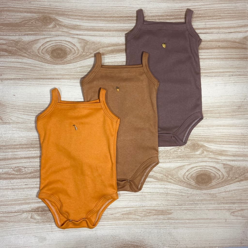 kit com 3 Regatas Alcinha Tons Terrosos Bebê menina  100% algodão Macio Cenoura Enxoval
