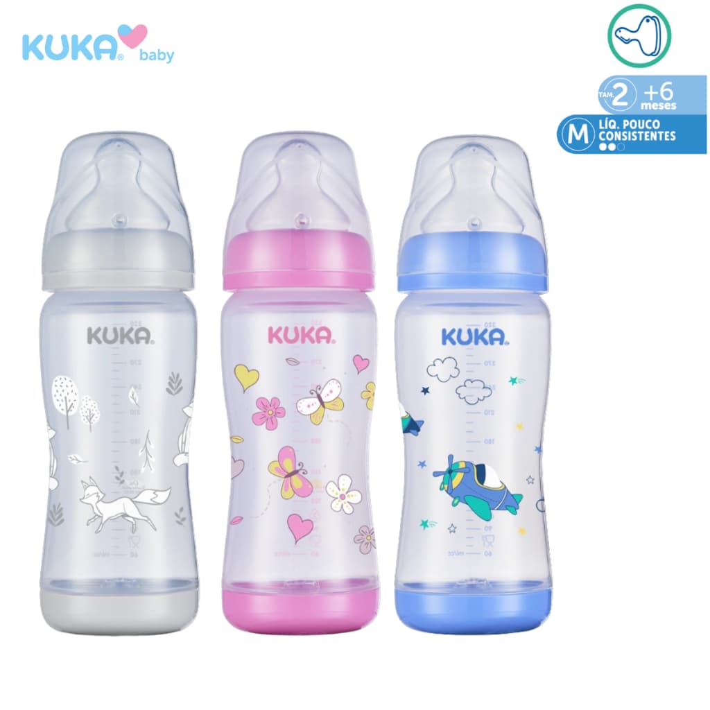 Mamadeira Kuka Anticolica Elegance Plus +6 Meses Bico Big Ortodôntico 320mL com Tampa Protetora