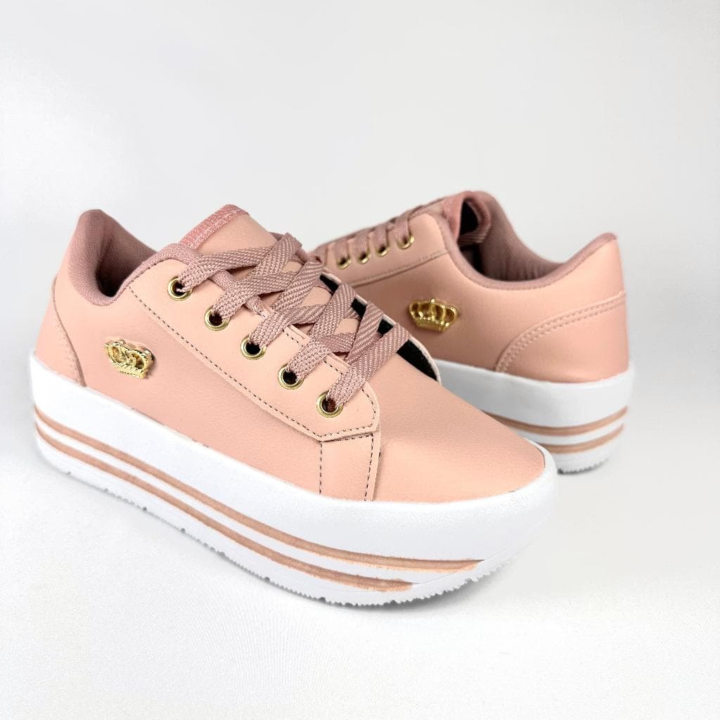 Tênis Feminino Casual Plataforma Alta Coroa Sapato Mulher Confortável Dia a Dia Com Cadarço Promoção Estiloso Versátil