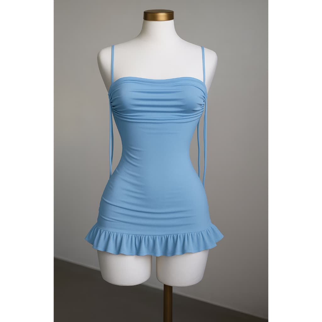 Vestido Curto Com Babado Franzido Alça Ajustável Suplex Premium ( Gabriela )