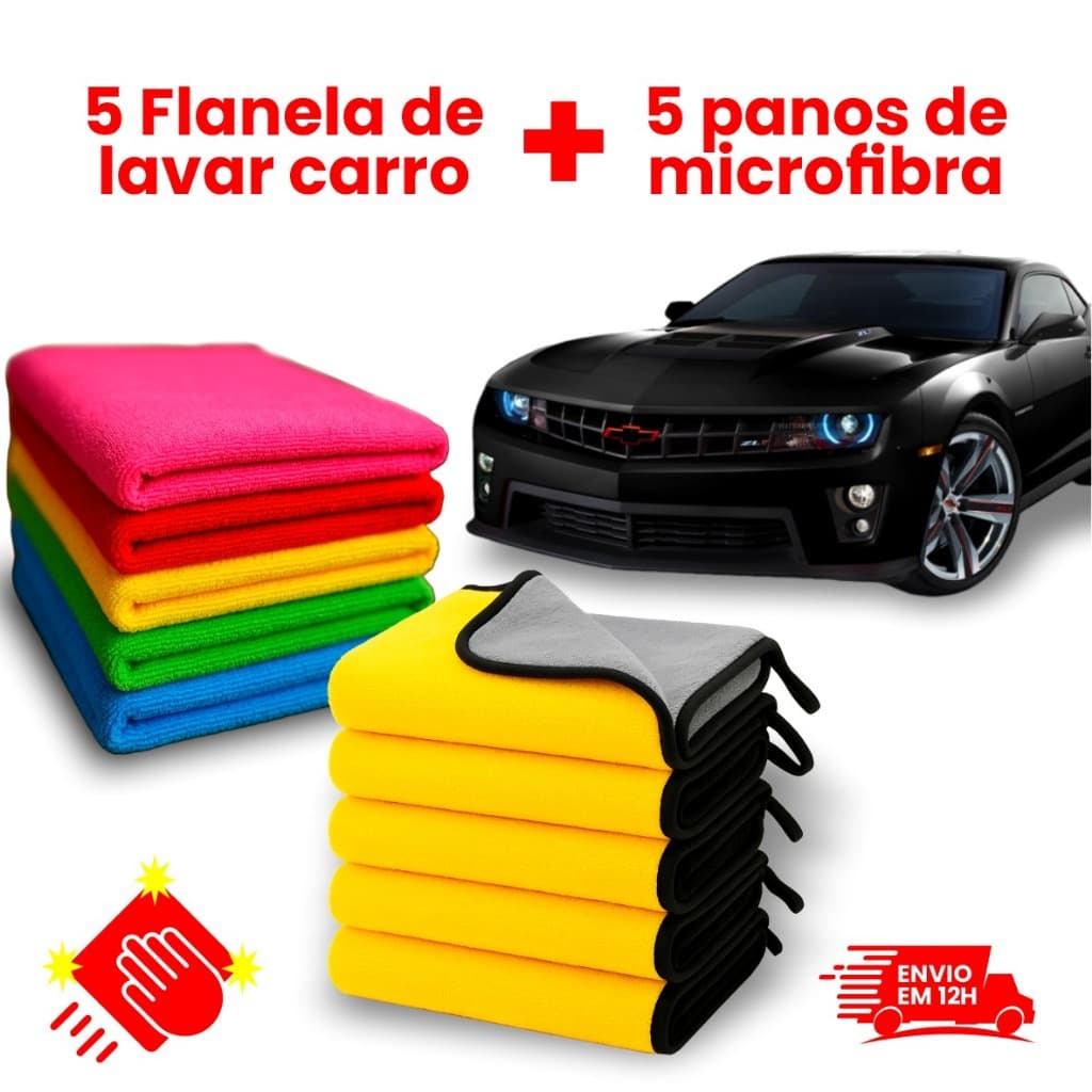 Kit Limpeza 2 em 1 Multiuso Cozinha Carro Moto 5 microfibra + 5 panos duplo Limpeza pesada não risca