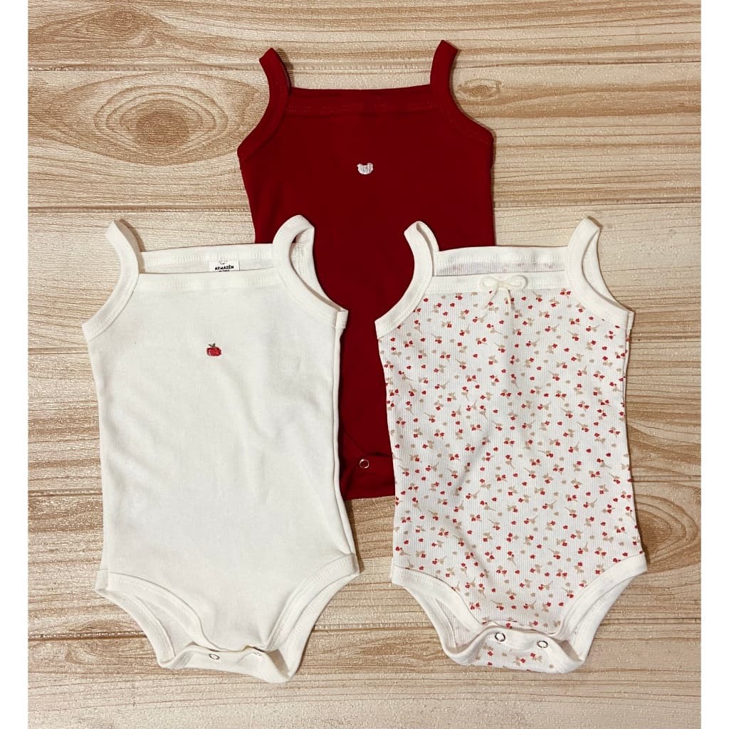 Kit 3 Body Alcinha Regata Bebê Maça Menina 100% algodão Macio Fresquinho Enxoval