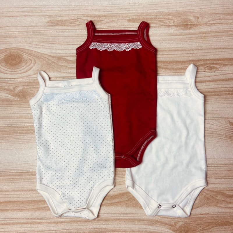 Kit 3 Body Alcinha Regata Bebê Menina Renda 100% Algodão Vermelho Enxoval
