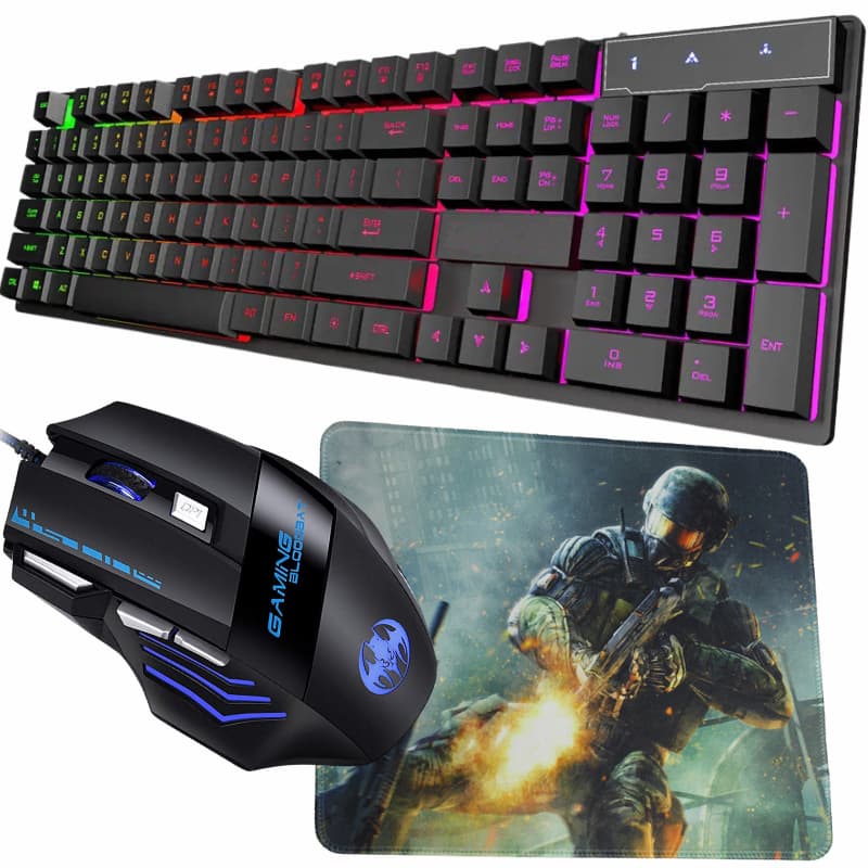 Kit Teclado Gamer Semi Mecanico Led Usb Ps4 Xbox Pc + Mouse Gamer e Mouse Pad