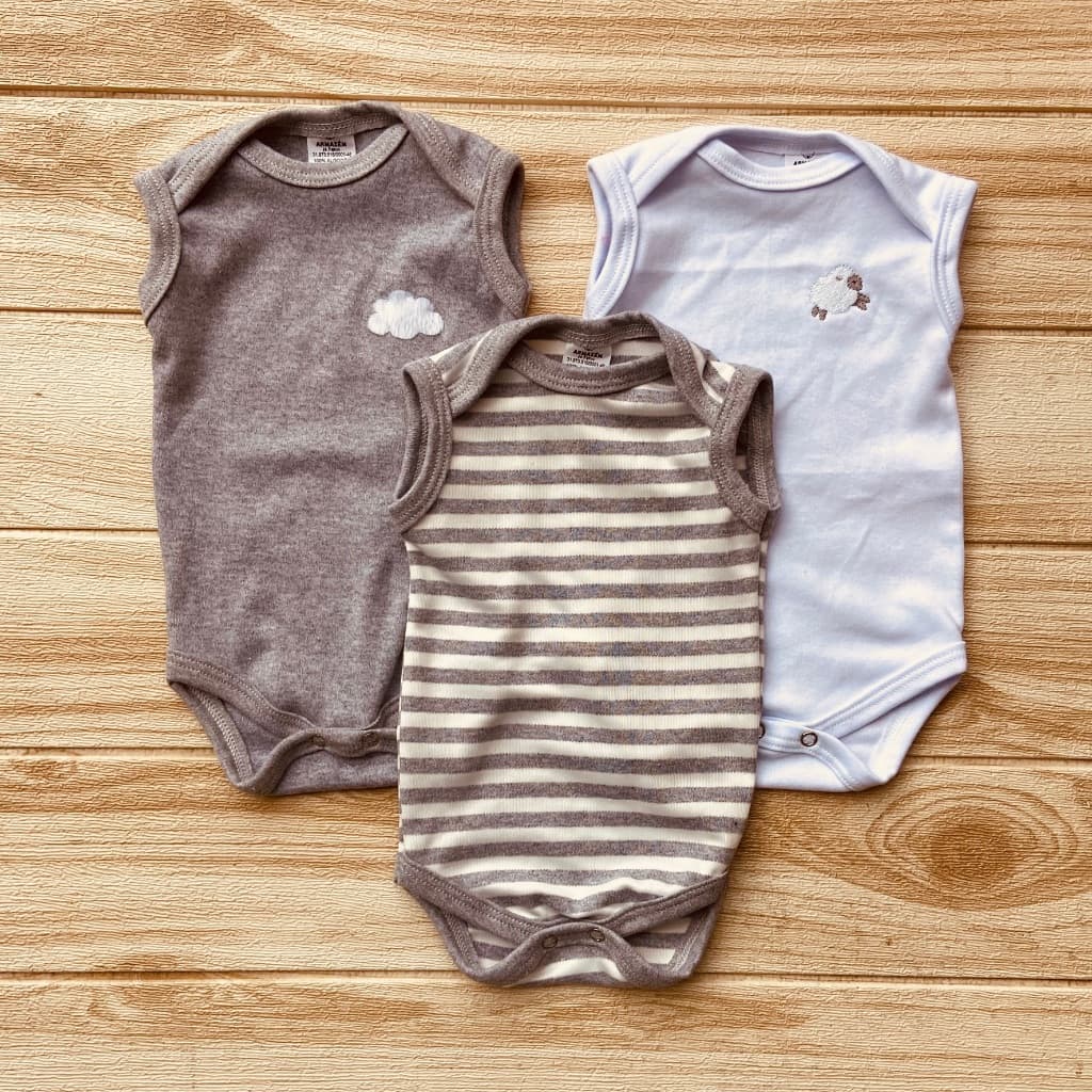 Kit 3 Body Bebê Menino Regata 100% algodão Bordado Roupa Infantil Maternidade Enxoval
