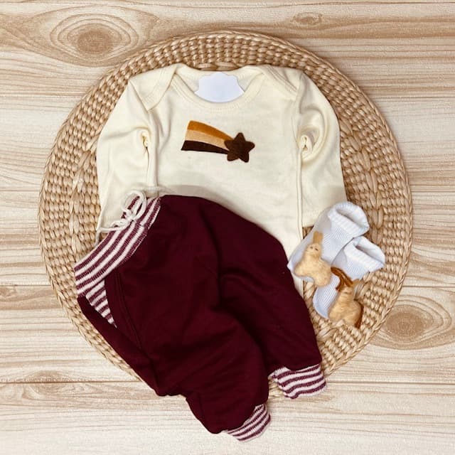 Conjunto Body Bodie Manga Longa Bebê Kit Body estrela cadente unisex enxoval Meia de Bichinhos