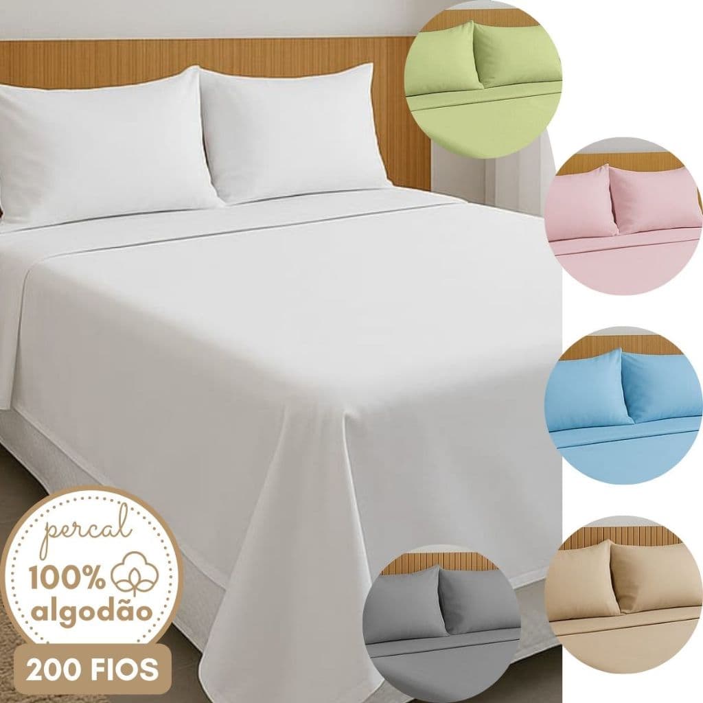 Kit Jogo de Cama Queen Casal King Lençol com Fronha Percal 200fios 100%Algodão Forro Completo Modern