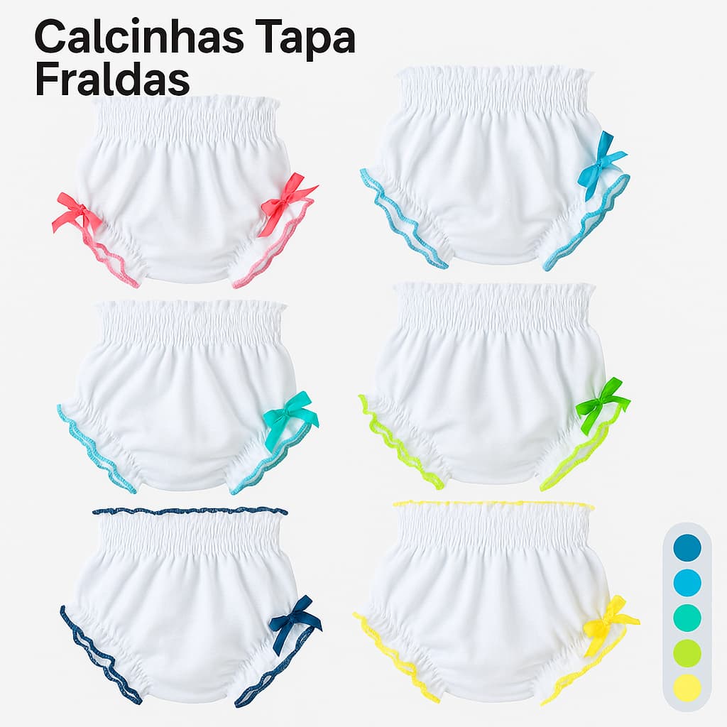 Kit 6 Calcinha Tapa Fralda Bebê Cós Confortável Lançamento