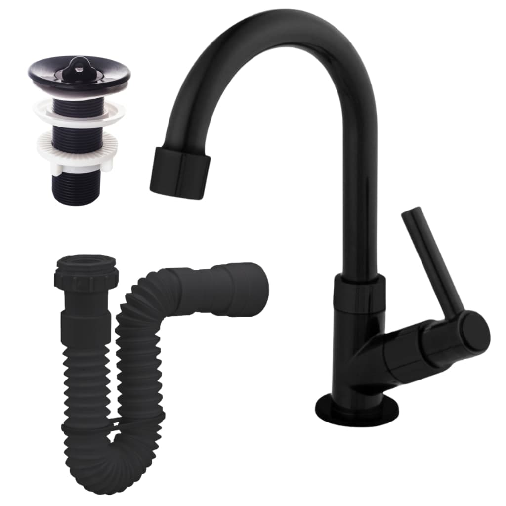 Kit Completo para Lavatório Preto Banheiro Torneira Preta + Válvula 7/8" + Sifão - Fácil Instalação