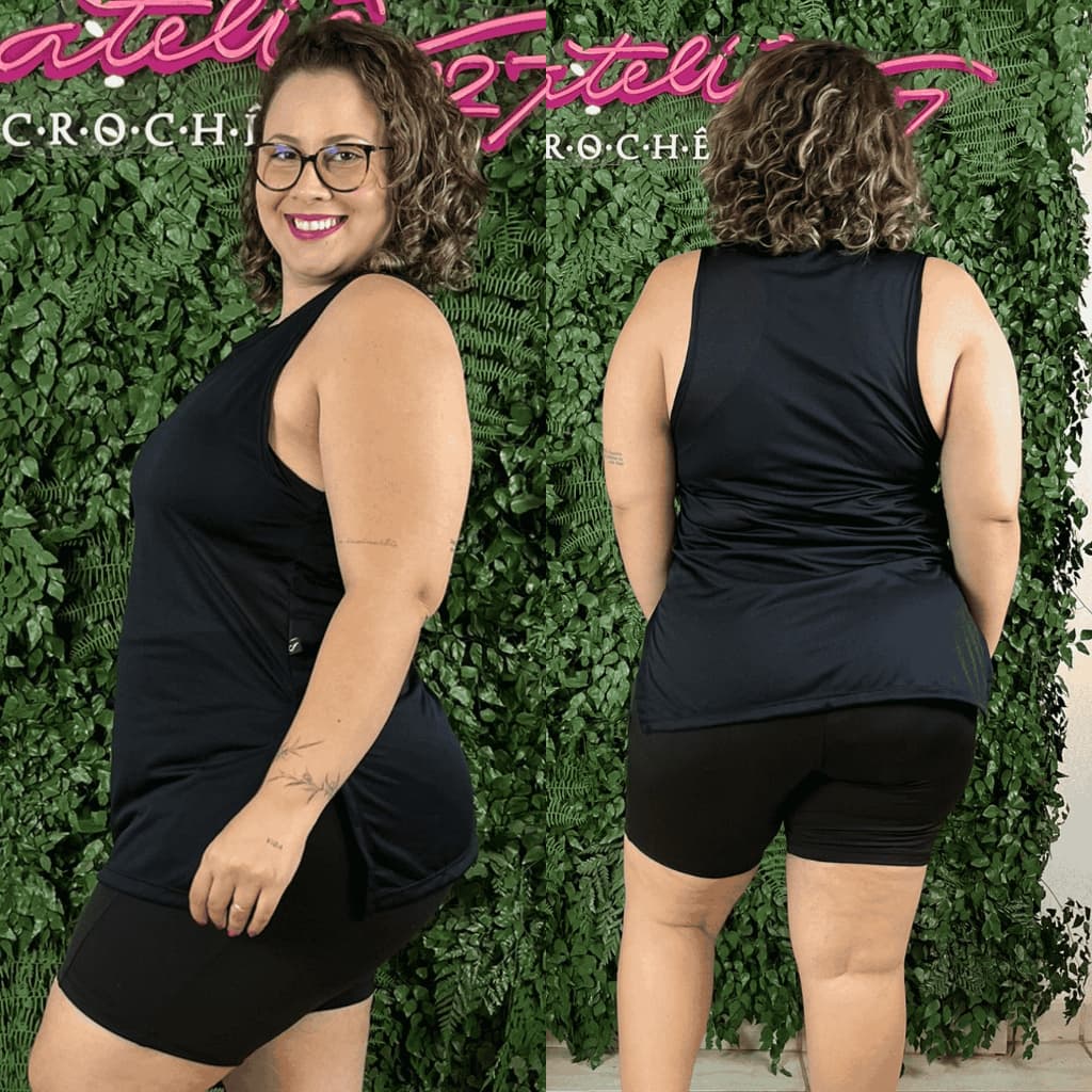 Regata Feminina Plus Size Tapa Bumbum Dry Fit Roupa Academia Blusa Fitness Camiseta GG a G5 Curve