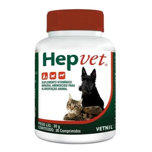 Hepvet 30 Comprimidos Vetnil Suplemento Cães E Gatos