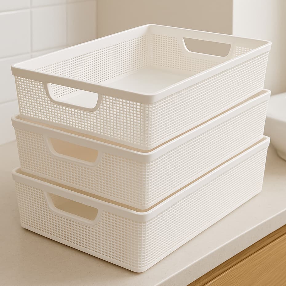 Kit 3 Cestos Organizadores Grande Empilhável de Plástico 5,2 Litros Cozinha Banheiro