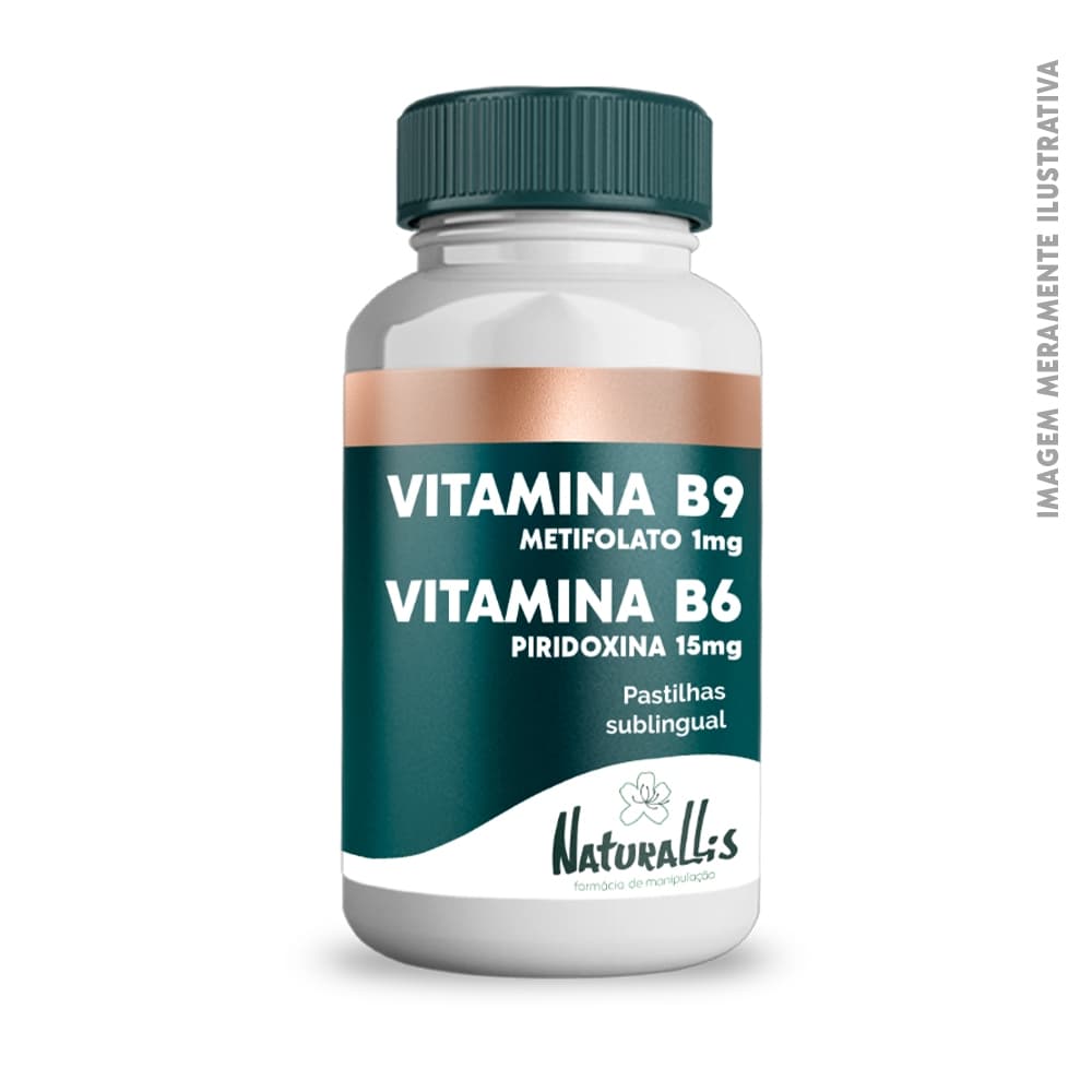 Vitamina B9 Metilfolato 1mg + Vitamina B6 Piridoxina 15mg - 60 ou 120 pastilhas sublinguais