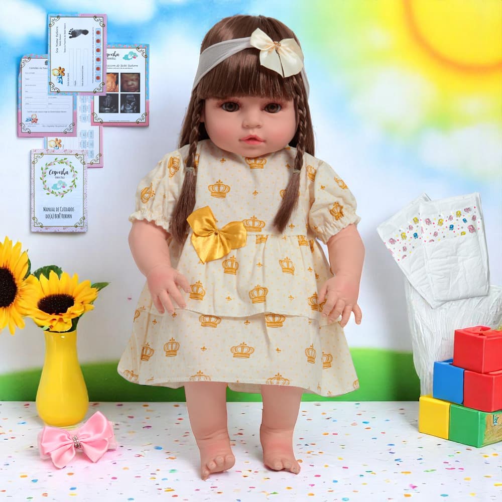 Boneca Reborn Bebê 46cm Realista Articulada Pode Dar Banho