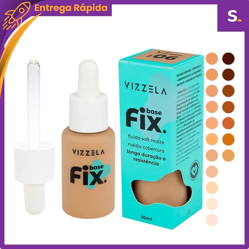 Base Líquida Fix 30ml – Média Cobertura, Longa Duração e Efeito Soft Matte - Vizzela
