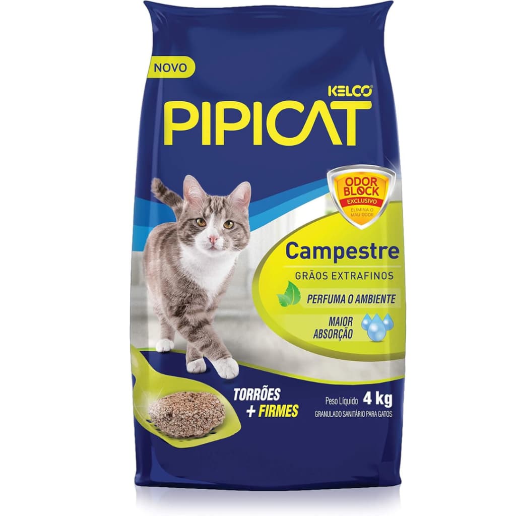 Areia Pipicat Campestre Higiênica Sanitária Para Gatos Kelco 4 Kg