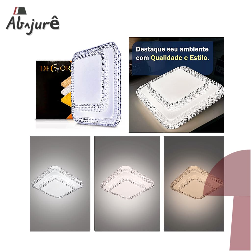 Luminária Plafon Céus Estrelado  efeito estrela Painel LED Sobrepor Quadrado Brilho Cristal 28Cm 26W