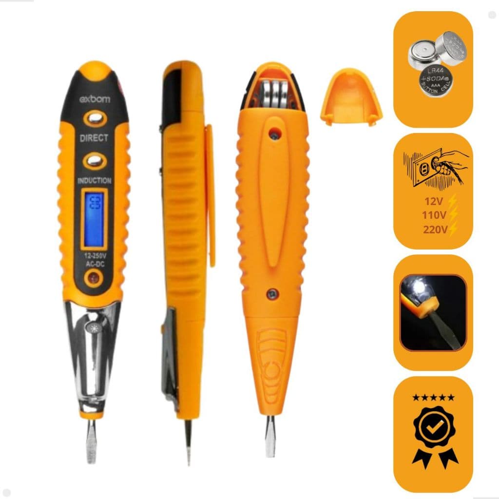 Caneta Chave de Teste Digital testador de Tensão e Corrente Elétrica 12V á 250V Eletricista