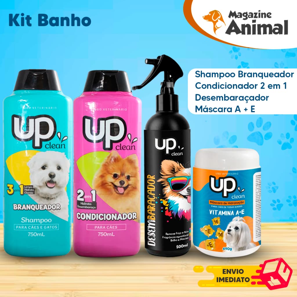 Kit Shampoo para cachorro Shampoo Branqueador + Mascara A+E 490g + Condicionador 750ML + Desembaraçador