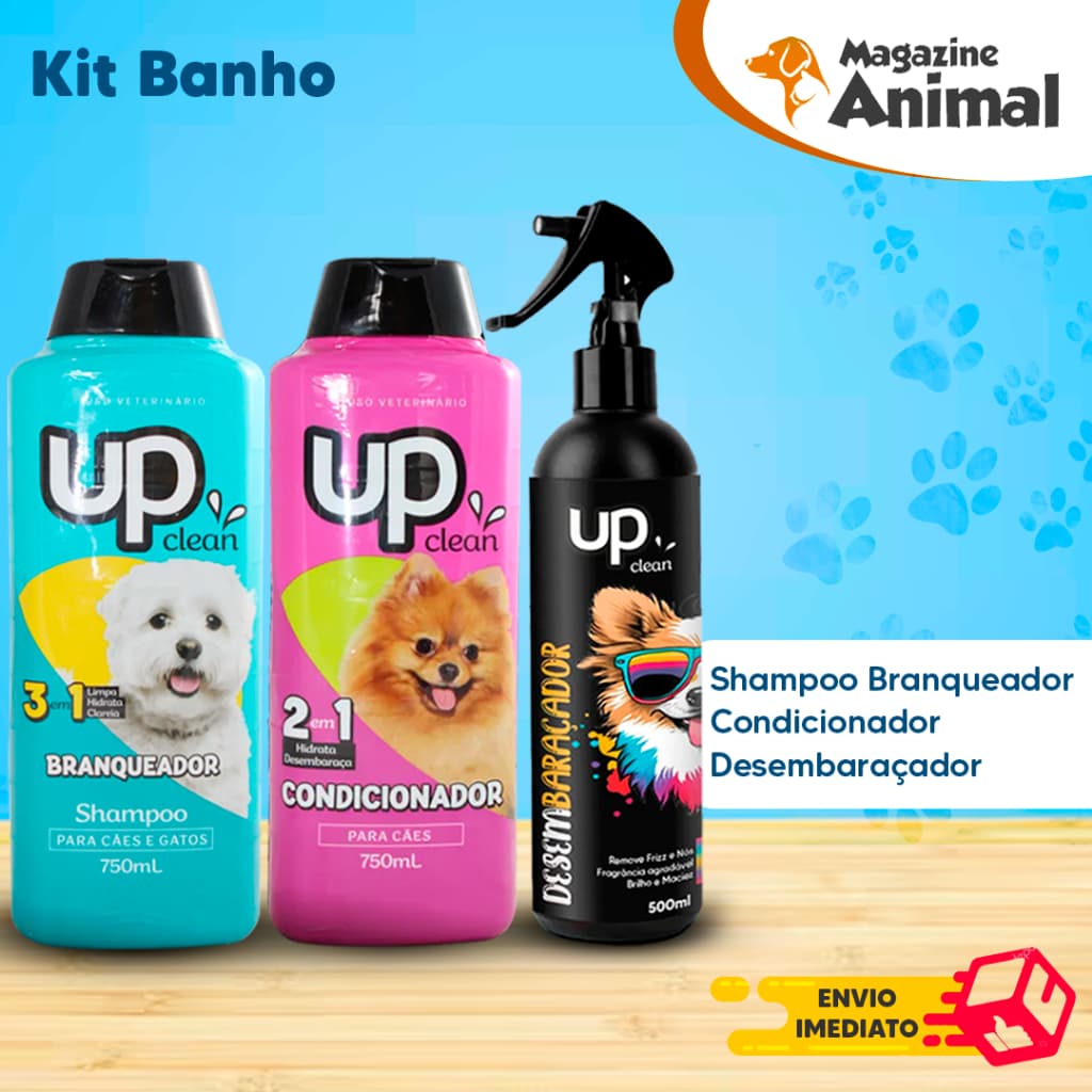 Kit Shampoo para Cachorro/ Shampoo Branqueador 750ml + Condicionador 750ml + Desembaraçador 500 Up
