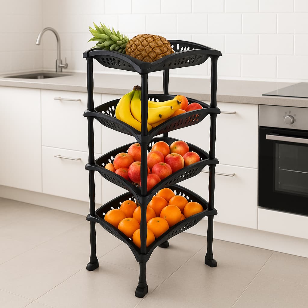 Fruteira Organizador Multiuso Vertical De Chão Plástica 4 Andares Empilhável Preta