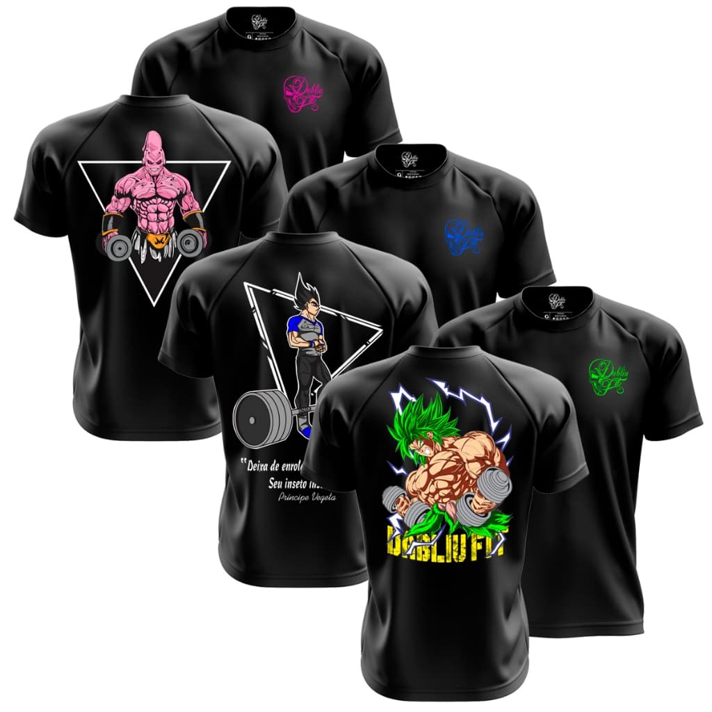 Kit 3x Camisetas  Esportivas Treino Musculação Crossfit - Coleção Dragon Ball - Dabliu Fit