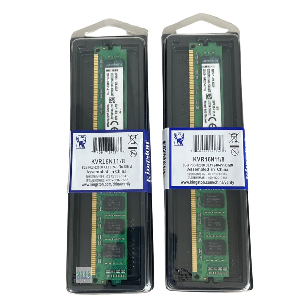 KIT 2 Memórias PC Desktop 8GB(2x8: 16GB Total) Kingston DDR3 1600mhz Pc3 12800 KVR16N11/8 <<Novo>>