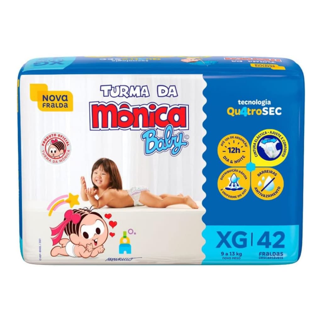 Fralda Descartável Turma Da Monica Mega Xg com 42 Unidades