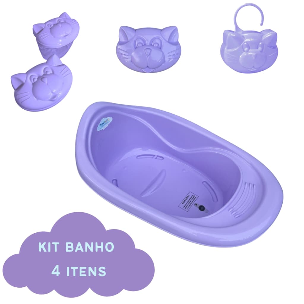 KIT BANHO BEBE MENINO MENINA 4 ITENS BANHEIRA SABONETEIRA PORTA CHUPETA PORTA ALGODÃO